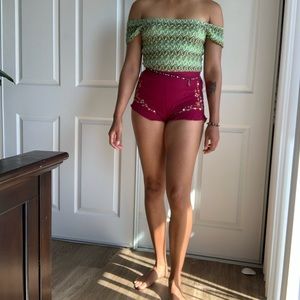 Scrunching elastic multicolored off the shoulder